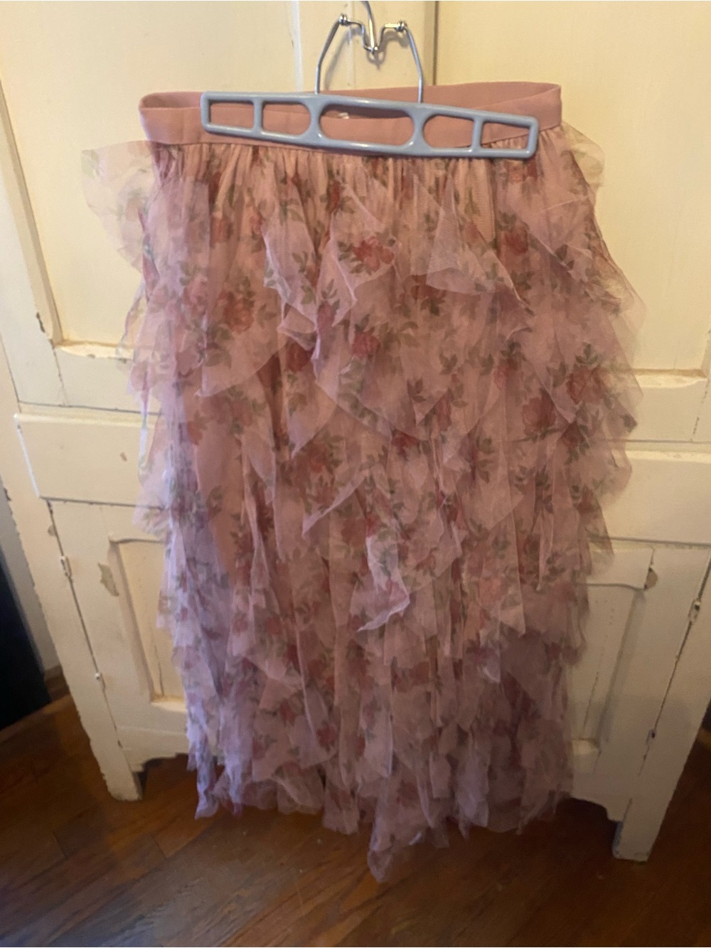 Floral Pink Tiered Ruffle Maxi Skirt